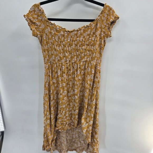 Cupshe Yellow Daisy Floral Smocked Hi-Low Off-Shoulder Midi Dress Size Large - Picture 1 of 9